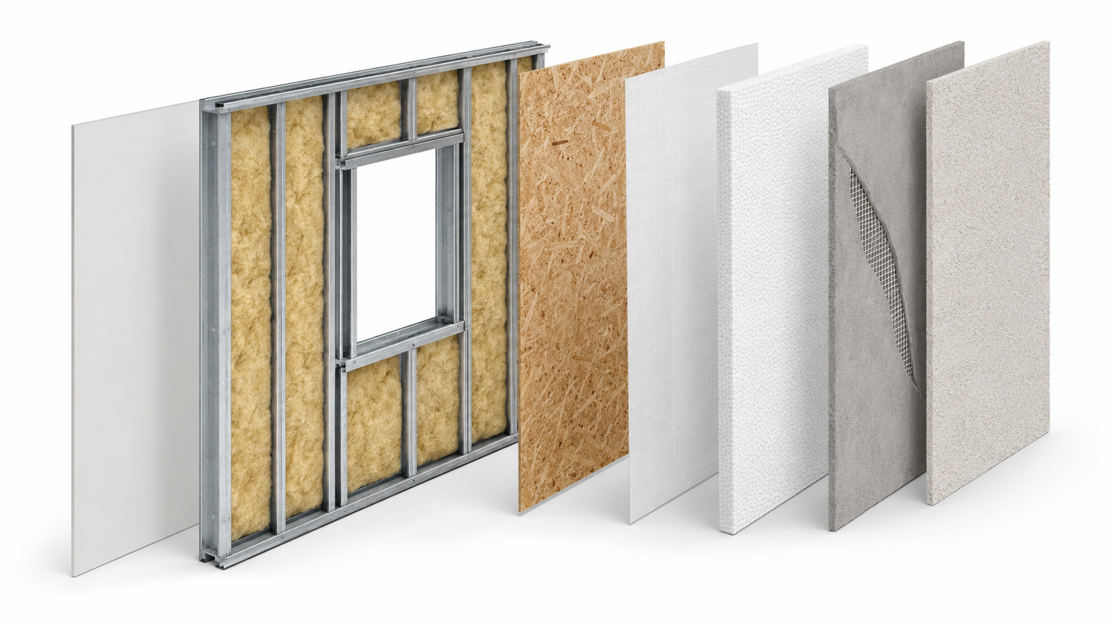 Ilustração das camadas do sistema de fechamento em Steel Frame